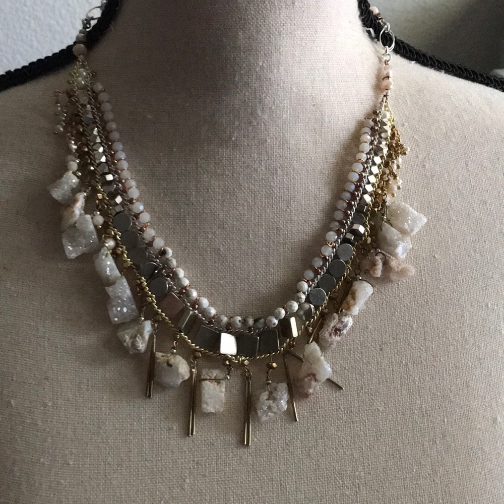 Statement Necklace Druzy-like stone & Mixed Metals
